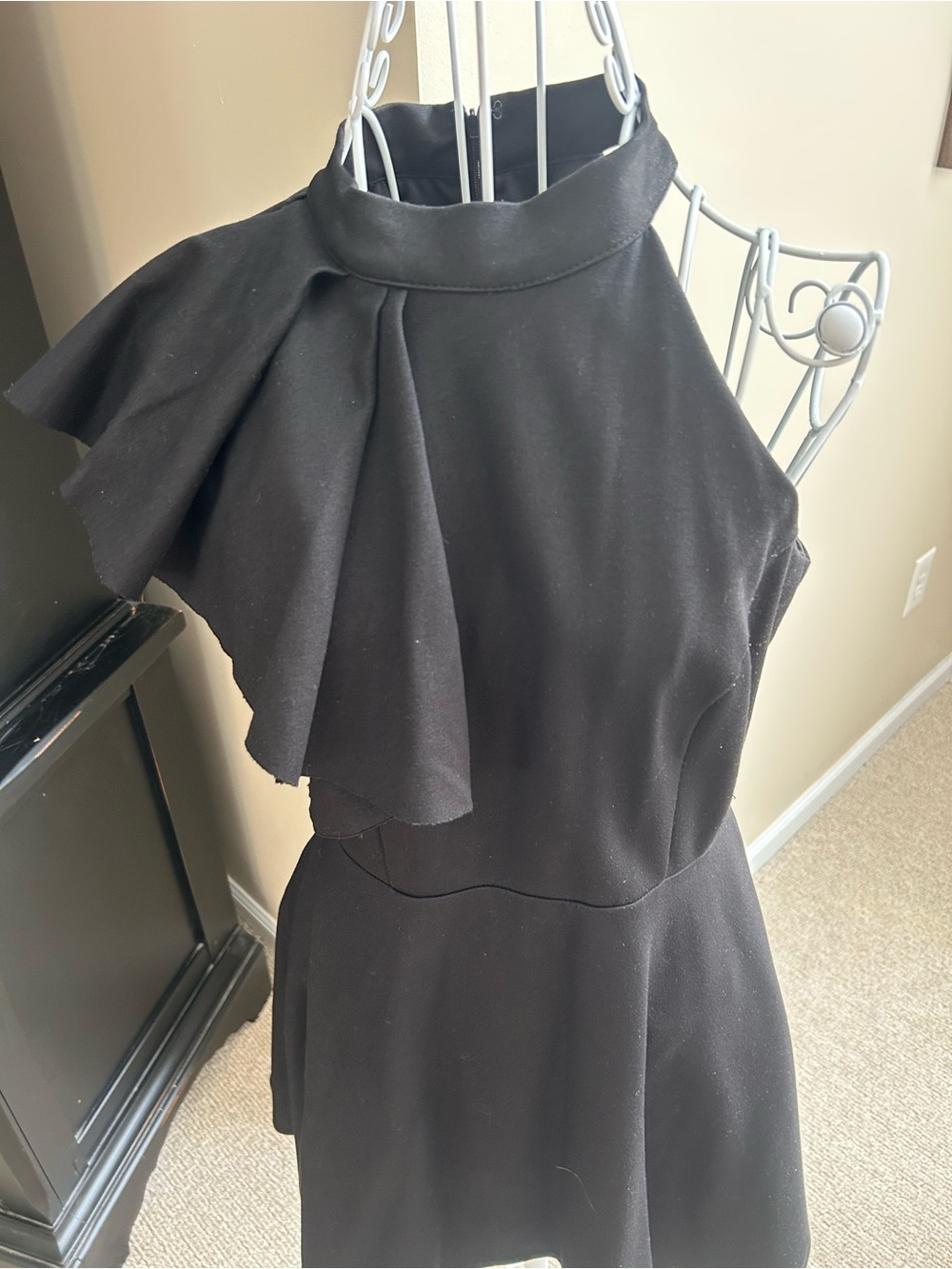 Lulu's Black One-Shoulder Ruffle Halter Dress